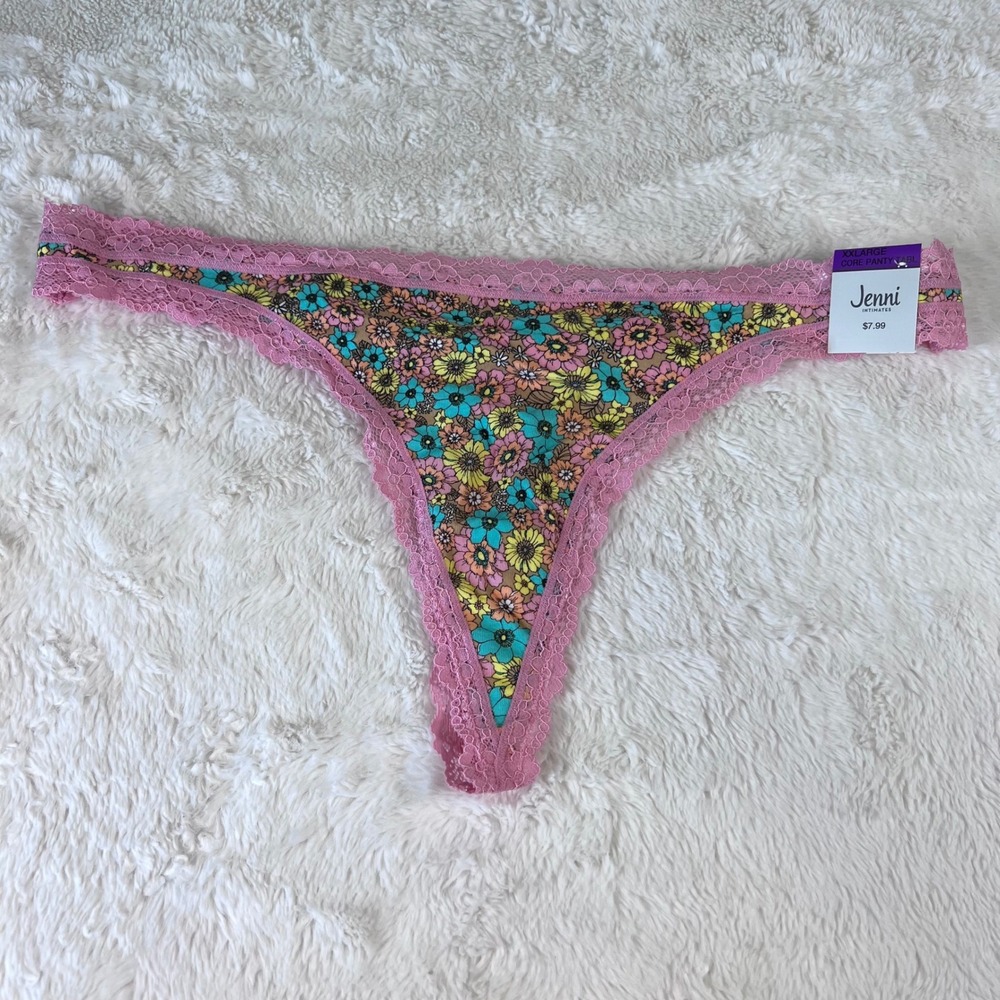 Jenni Intimates XXL Thong Underwear Pink‎ Lace Floral Daisy Garden 100150592 NEW